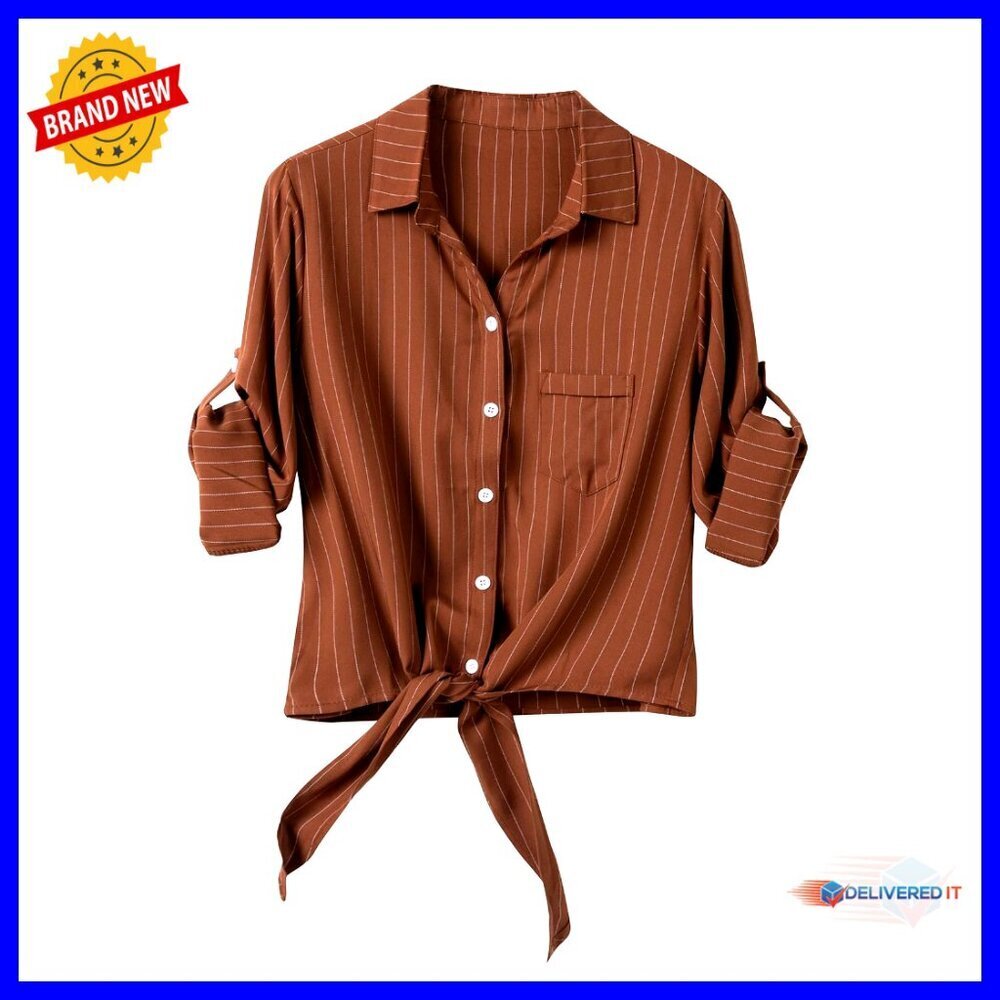 Lyocell Button Down Shirt with Front Tie and Roll Up Sleeves